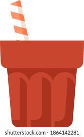 Brown Ice Coffee With Straw Flat Illustration