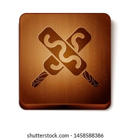 Brown Ice cream icon isolated on white background. Sweet symbol. Wooden square button. Vector Illustration