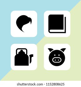 brown icon. 4 brown set with tea, pork, hair and book vector icons for web and mobile app