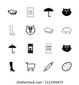 Brown icon. collection of 16 brown filled and outline icons such as bear, umbrella, potato, buffalo, shopping cart, dough pin. editable brown icons for web and mobile.