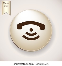 Brown icon on the round button with shadow. Vector icon phone