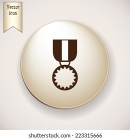 Brown icon on the round button with shadow. Vector icon medal