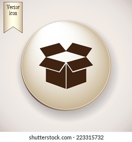 Brown icon on the round button with shadow. Vector icon box