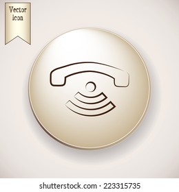 Brown icon on the round button with shadow. Vector icon phone