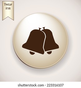 Brown icon on the round button with shadow. Vector icon bell
