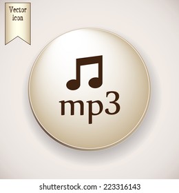 Brown icon on the round button with shadow. Vector icon download mp3 file