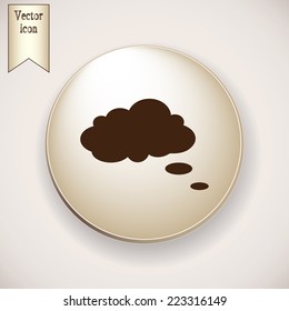 Brown icon on the round button with shadow. Vector comic speech bubbles icon