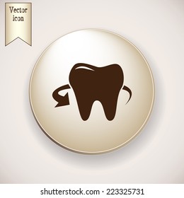Brown icon on the round button with shadow. Vector icon tooth