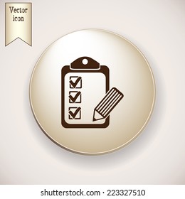 Brown icon on the round button with shadow. Vector icon