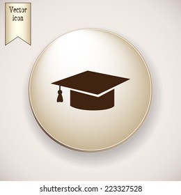 Brown icon on the round button with shadow. Vector icon