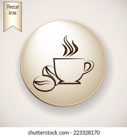 Brown icon on the round button with shadow. Vector icon