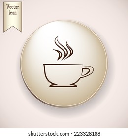 Brown icon on the round button with shadow. Vector icon
