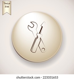 Brown icon on the round button with shadow. Vector icon