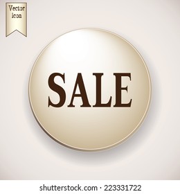 Brown icon on the round button with shadow. Vector icon