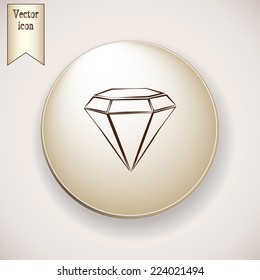 Brown icon on the round button with shadow. Vector illustration gemstone