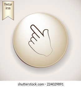 Brown icon on the round button with shadow. Vector icon  click. hand icon pointer