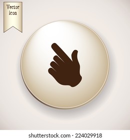 Brown icon on the round button with shadow. Vector icon  click. hand icon pointer