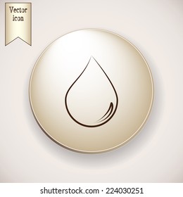 Brown icon on the round button with shadow. Vector icon Water drop sign icon.