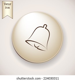 Brown icon on the round button with shadow. Vector icon Ringing bell icon 