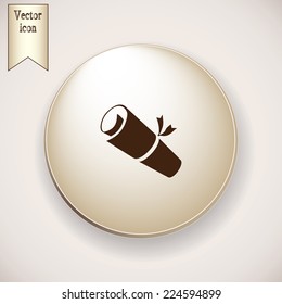 Brown icon on the round button with shadow.  manuscript vector icon 