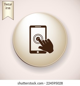 Brown icon on the round button with shadow. Vector icon Smartphone touchscreen icon concept 