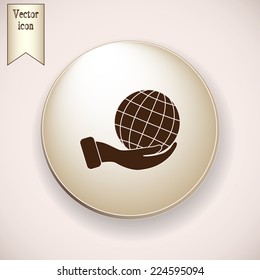 Brown icon on the round button with shadow. Vector icon social network 