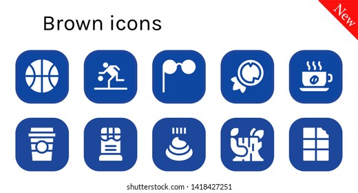 brown icon set. 10 filled brown icons.  Collection Of - Basketball, Glasses, Coconut, Cup, Coffee cup, Chocolate, Poo, Log