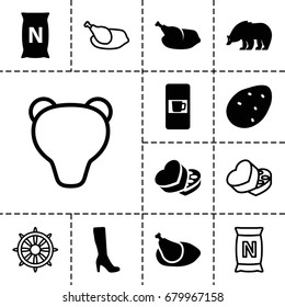 Brown icon. set of 13 filled and outline brown icons such as potato, bear, vending machine, woman boot, bag with ground, sweet box, chicken