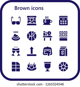  brown icon set. 16 filled brown icons. Simple modern icons about  - Glasses, Basketball, Cup, Eye shadow, Poo, Bookshelf, Chocolate, Side up, Beans