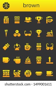 brown icon set. 26 filled brown icons.  Simple modern icons about  - Beans, Basketball, Chocolate, Cup, Eyebrow pencil, Wooden leg, Chocolates, Glasses, Bookshelf, Manure, Coffee cup