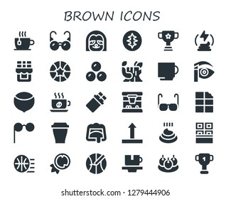  brown icon set. 30 filled brown icons. Simple modern icons about  - Cup, Glasses, Sloth, Sourdough, Manure, Chocolate, Basketball, Chocolates, Log, Eyebrow pencil, Hazelnut, Side up