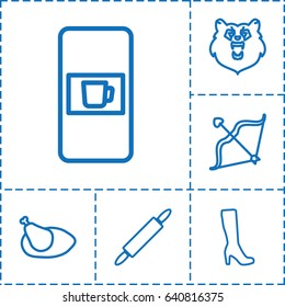 Brown icon. set of 6 brown outline icons such as vending machine, bear, woman boot, bow, chicken