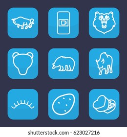 Brown icon. set of 9 outline brown icons such as vending machine, bear, buffalo, potato, eyelashes