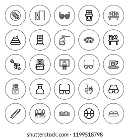 Brown icon set. collection of 25 outline brown icons with beans, basketball, coconut, chocolate, bookcase, bookshelf, log, gym bars, glasses, poo, poop icons. editable icons.