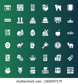 brown icon set. Collection of 36 filled brown icons included Bookshelf, Litter box, Break, Chocolate, Camel, Coconut, Coffee beans, Dung, Beans, Wooden leg, Log, Toffee, Turkey