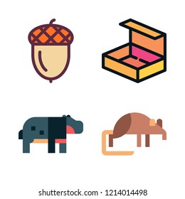 brown icon set. vector set about hippopotamus, acorn, shrew and open box icons set.