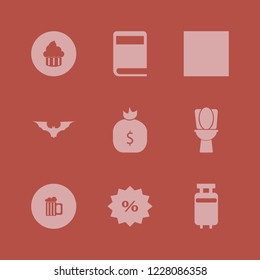 brown icon. brown vector icons set travelling luggage, discount tag, money bag and bat