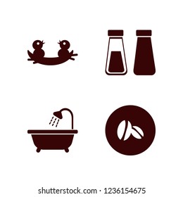brown icon. brown vector icons set salt pepper shaker, coffee beans, nest chicks and bathroom shower