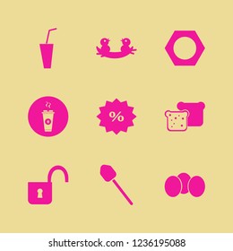brown icon. brown vector icons set bread slices, open lock, soda and eggs