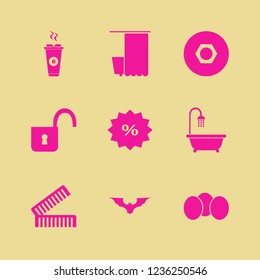 brown icon. brown vector icons set combs, nut, discount tag and bathroom