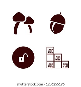 brown icon. brown vector icons set acorn, open lock, bookcase and mushrooms