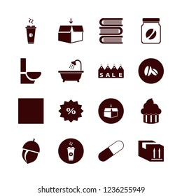 brown icon. brown vector icons set capsule, bathroom shower, sale tags and open box