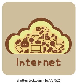a lot of brown icons inside a yellow cloud with text