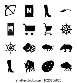 Brown icons. set of 16 editable filled brown icons such as potato, buffalo, woman boot, shopping cart, helm, sweet box, vending machine, bear, eyelashes, bag with ground