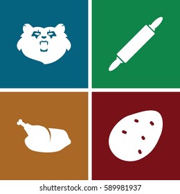 brown icons set. Set of 4 brown filled icons such as potato, bear, chicken