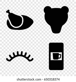 Brown icons set. set of 4 brown filled icons such as vending machine, eyelashes, chicken