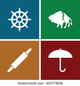 Brown icons set. set of 4 brown filled icons such as buffalo, helm, dough pin