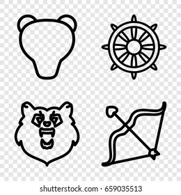Brown icons set. set of 4 brown outline icons such as bear, helm