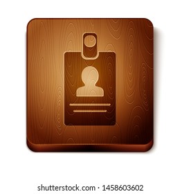 Brown Identification badge icon isolated on white background. It can be used for presentation, identity of the company, advertising. Wooden square button. Vector Illustration