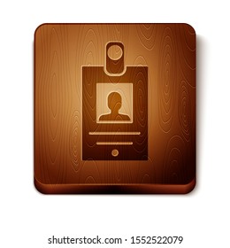 Brown Identification badge icon isolated on white background. It can be used for presentation, identity of the company, advertising. Wooden square button. Vector Illustration